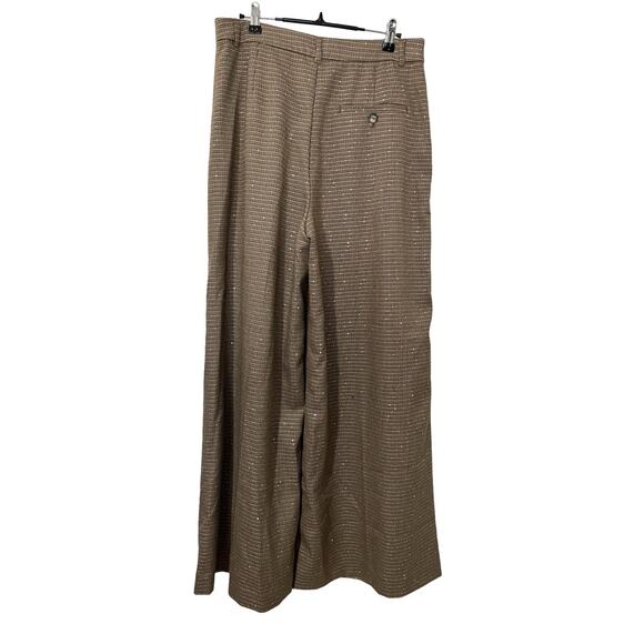 Anthropologie Maeve Pleated Wide Leg Pants Size 12 Brown Metallic Sequins Office - Picture 2 of 10